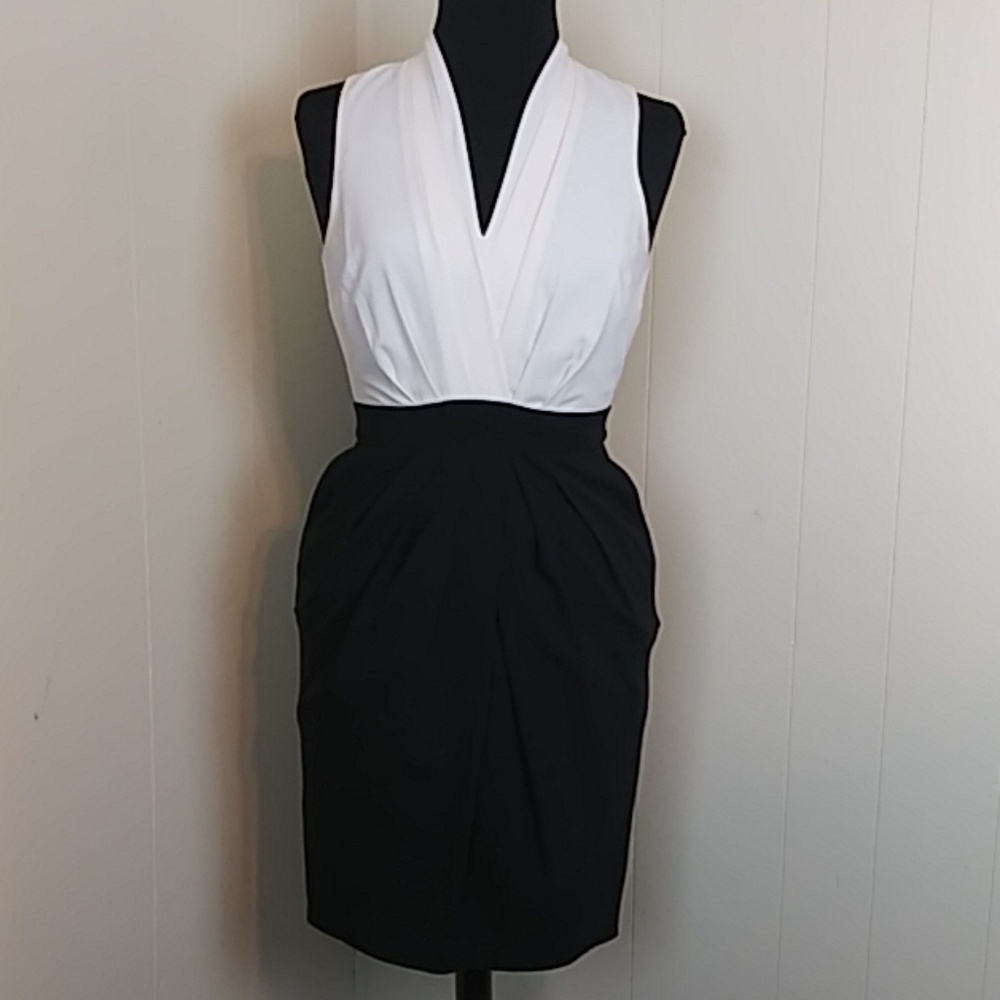 H&M Blue & White Sleeveless V-Cut Pencil Sheath Dress